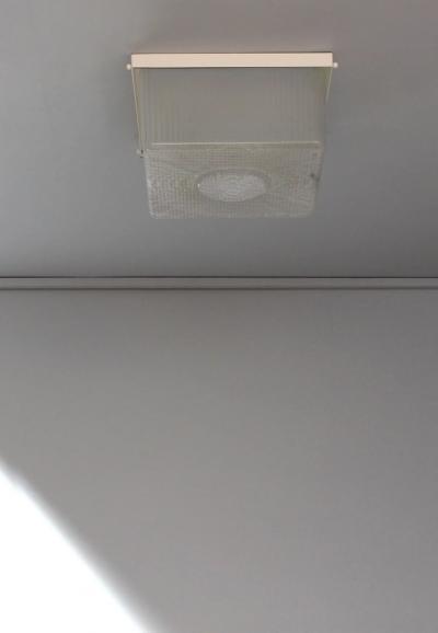 2 French Art Deco Textured Glass Flush Mounts with a Painted Metal Frame