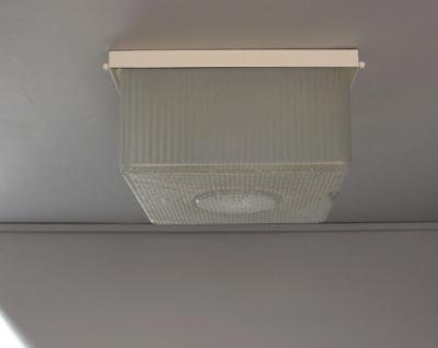 2 French Art Deco Textured Glass Flush Mounts with a Painted Metal Frame