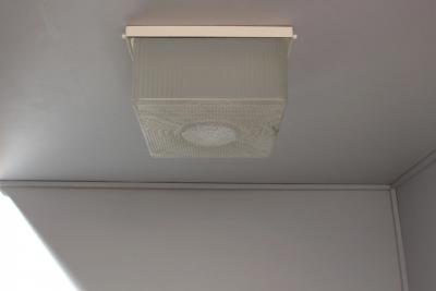 2 French Art Deco Textured Glass Flush Mounts with a Painted Metal Frame