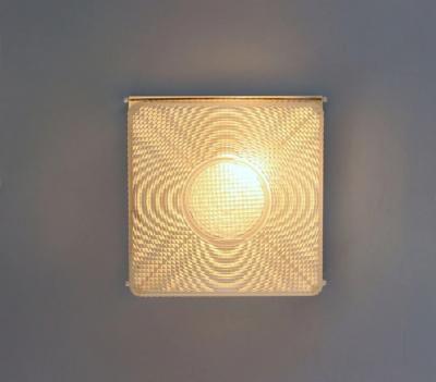 2 French Art Deco Textured Glass Flush Mounts with a Painted Metal Frame