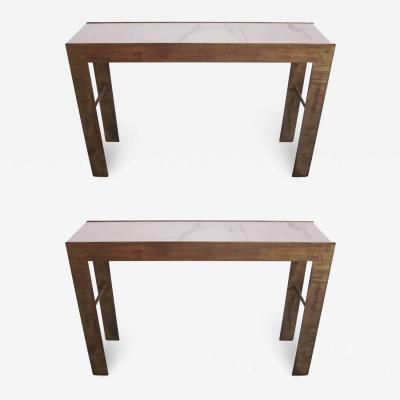 2 French Midcentury Style Gilt Iron Consoles in the Manner of Marc Duplantier