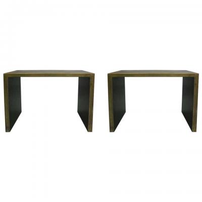 2 Italian Mid Century Modern Patinated Brass Consoles 1970