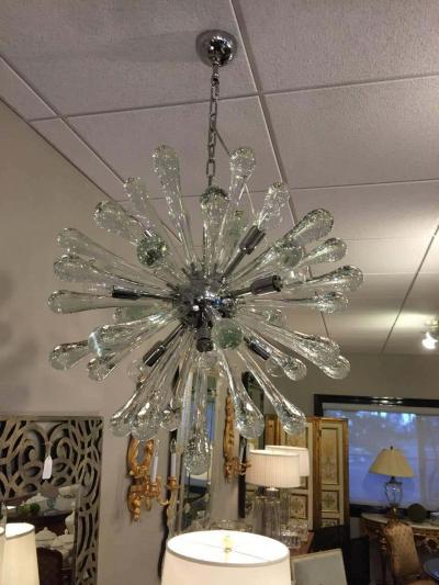2 Italian Mid Century Murano Venetian Glass Starburst Sputnik Chandeliers