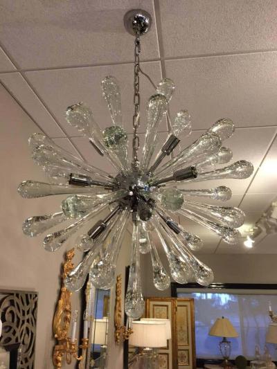 2 Italian Mid Century Murano Venetian Glass Starburst Sputnik Chandeliers