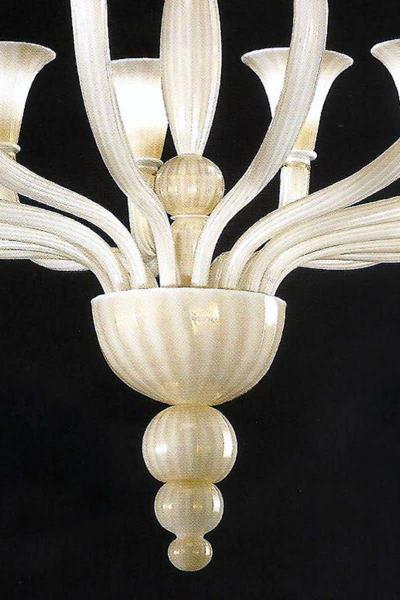 2 Italian Modern Neoclassical Hand Blown White and Gold Murano Glass Chandeliers