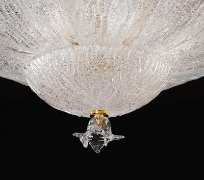 2 Large Murano or Venetian Dew Glass Floral Form Flush Mount Chandeliers