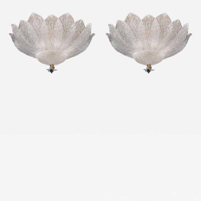 2 Large Murano or Venetian Dew Glass Floral Form Flush Mount Chandeliers