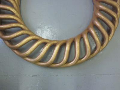 2 Large Round French Mid Century Hand Carved Gilt Wood Mirrors 1940