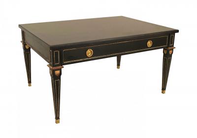2 Maison Jansen French Louis XVI Style Ebonized and Gilt Coffee Tables