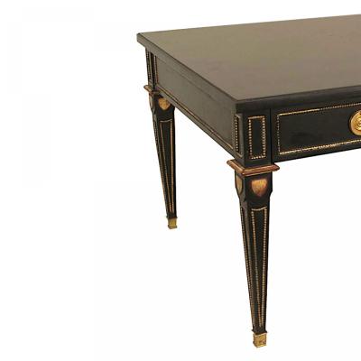 2 Maison Jansen French Louis XVI Style Ebonized and Gilt Coffee Tables