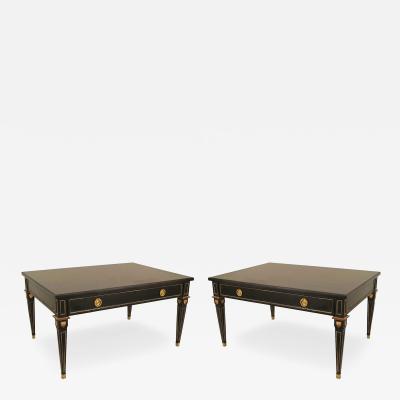 2 Maison Jansen French Louis XVI Style Ebonized and Gilt Coffee Tables