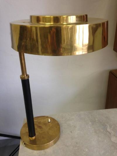 2 Mid Century Modern Brass and Leather Marine Desk Table Lamps England 1930
