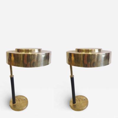 2 Mid Century Modern Brass and Leather Marine Desk Table Lamps England 1930