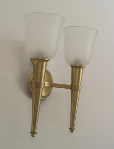 2 Pair of French 1940s Brass 2 Torch Design Arm Wall Sconces