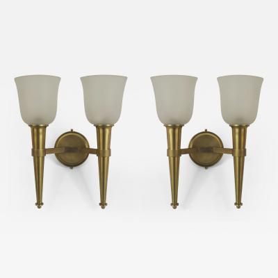 2 Pair of French 1940s Brass 2 Torch Design Arm Wall Sconces