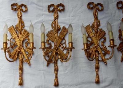 2 Pair of Sconces Golden Wood and Golden Iron Attributes with Arrows 1950 1970