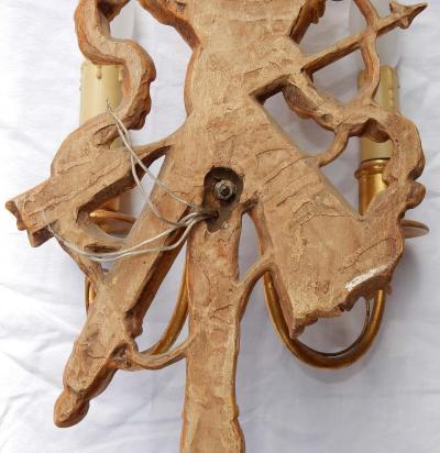 2 Pair of Sconces Golden Wood and Golden Iron Attributes with Arrows 1950 1970