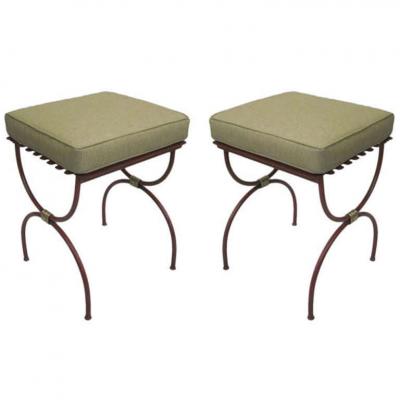 2 Pairs French Modern Neoclassical Iron Side Tables Luggage Racks Benches 1940
