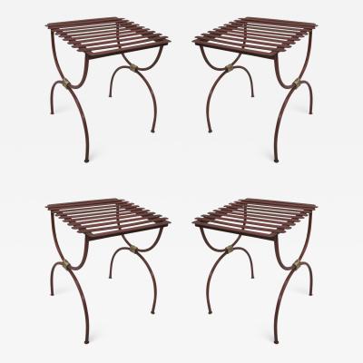 2 Pairs French Modern Neoclassical Iron Side Tables Luggage Racks Benches 1940