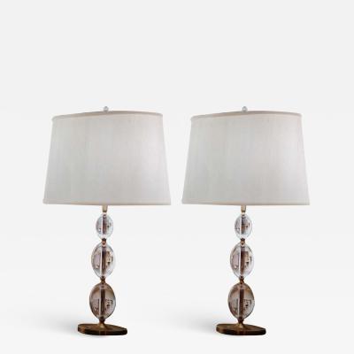 2 Pairs of Italian Mid Century Modern Style Brass and Crystal Sphere Table Lamps