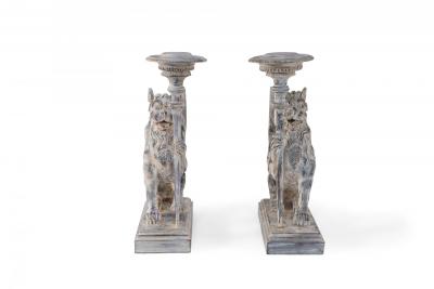 2 Pairs of Neo Classical Style Carved Chimera Form Candle Holders Bookends