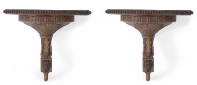 2 Pairs of Neo Classical Style Carved Greek Key and Acanthus Leaf Design Wooden