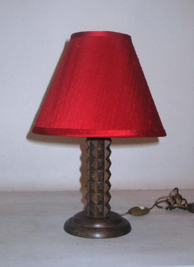 2 Pairs of Small French Mid Century Modern Carved Wood Table Lamps 1940
