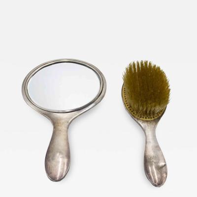 2 Piece American Art Deco Silver Brush and Mirror Set