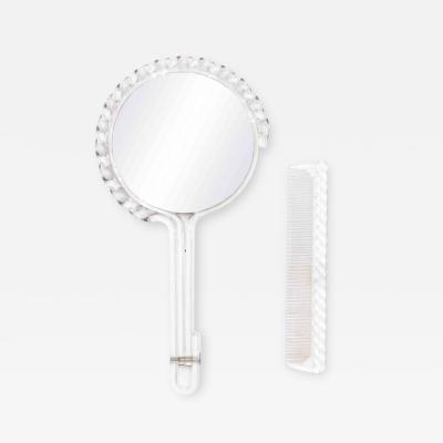 2 Piece American Art Moderne Lucite Mirror and Brush Set
