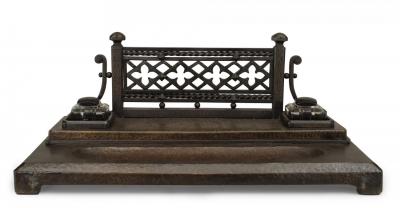 2 Piece Victorian Gothic Iron Double Inkwell Desk Set