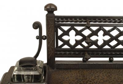 2 Piece Victorian Gothic Iron Double Inkwell Desk Set