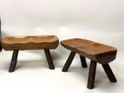 2 Rare Italian Modern Craftsman Alpine Benches in Hand Carved Cypress