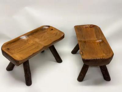 2 Rare Italian Modern Craftsman Alpine Benches in Hand Carved Cypress