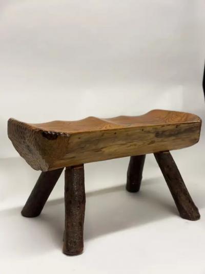 2 Rare Italian Modern Craftsman Alpine Benches in Hand Carved Cypress