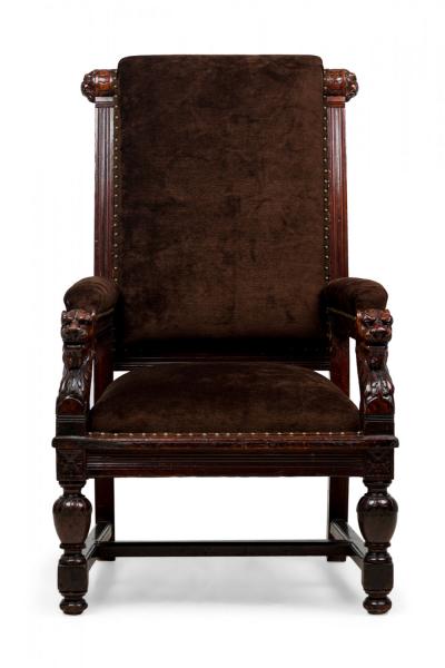 2 Similar English Victorian Brown Upholstered Judges Chairs