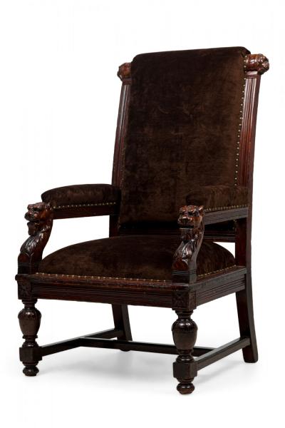 2 Similar English Victorian Brown Upholstered Judges Chairs