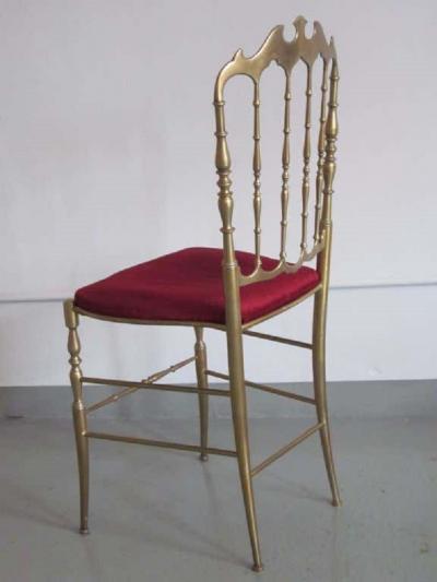 2 Solid Brass Italian Mid Century Modern Chiavari Vanity Desk Side Chair