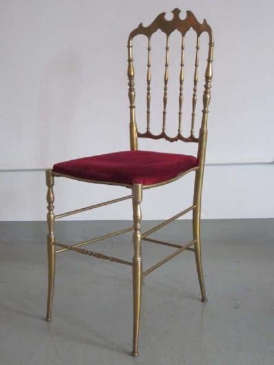 2 Solid Brass Italian Mid Century Modern Chiavari Vanity Desk Side Chair