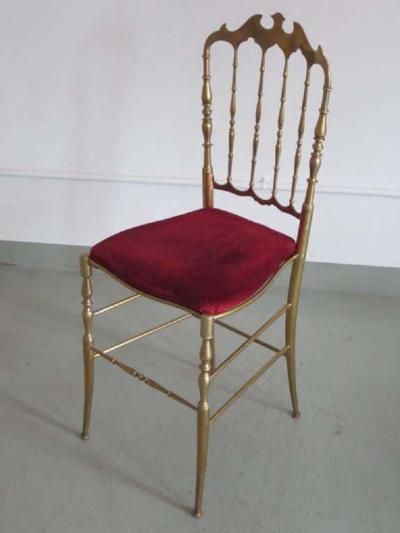 2 Solid Brass Italian Mid Century Modern Chiavari Vanity Desk Side Chair