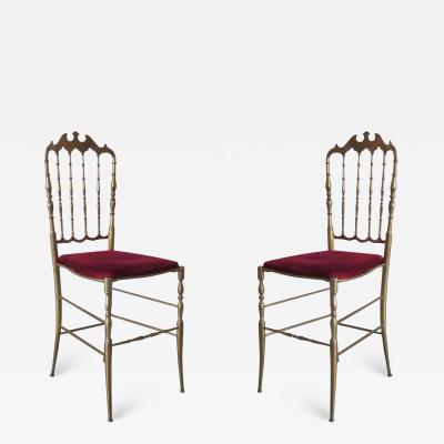 2 Solid Brass Italian Mid Century Modern Chiavari Vanity Desk Side Chair