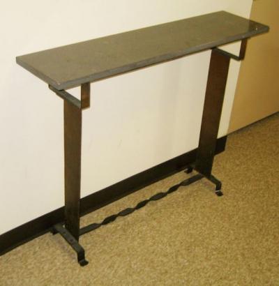 2 WROUGHT IRON and MARBLE CONSOLES