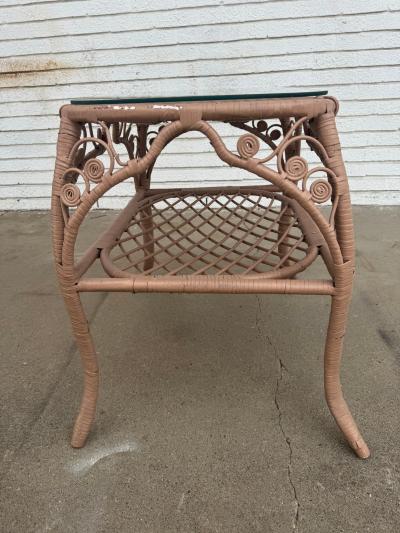 2 Wicker End Table with Glass Top