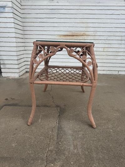 2 Wicker End Table with Glass Top