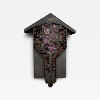 2 of 2 Large 1940s Verdigris Copper and Glass Block Wall Lights Italy