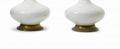 2 white ceramic and gold bronze hardware pair of table lamps
