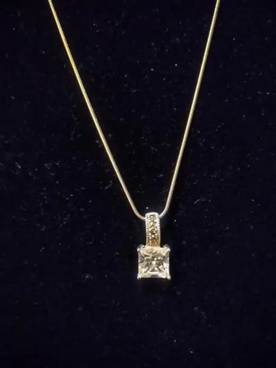 20 Sterling Silver Necklace with a 7 carat Princess cut CZ Pendant