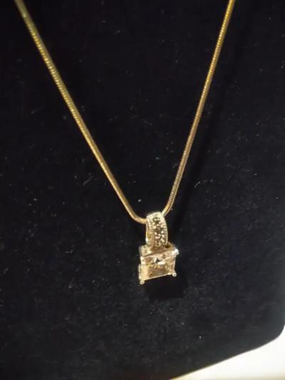 20 Sterling Silver Necklace with a 7 carat Princess cut CZ Pendant