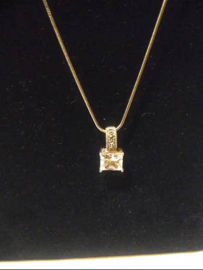 20 Sterling Silver Necklace with a 7 carat Princess cut CZ Pendant