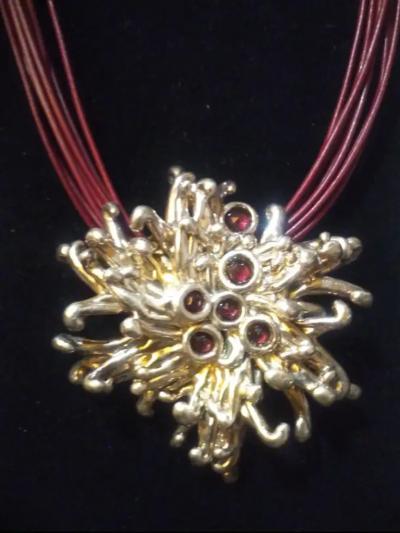 20 Sterling Silver and Amethyst Abstract Statement Necklace