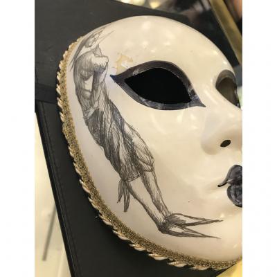 2000 Italian Venetian Handcrafted Pencil Black White Gold Modern Carnival Mask